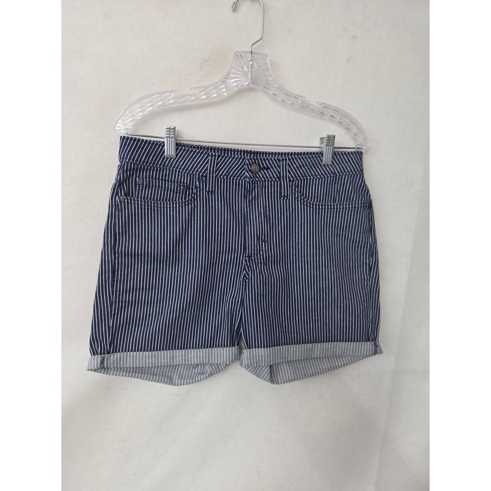 Lee Womens Navy White Striped Regular Fit Mid Rise Cuffed Denim Shorts Size 8